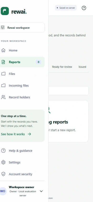 REWAI Reports page at phone width, with no reports yet.